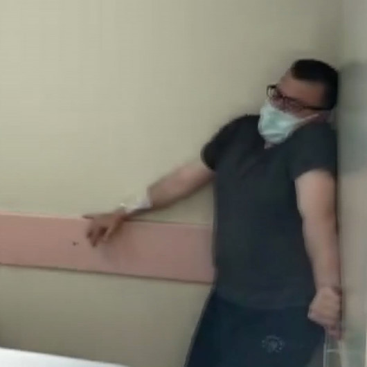 Yangın tatbikatına katılan hastane çalışanı kendini rolüne kaptırdı